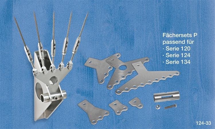 Einfach gewünschte Anwendung auswählen und als Set bestellen: Halter Serie 120 + Fächerset P für 5 Seile + Befestigungsmittel = Set