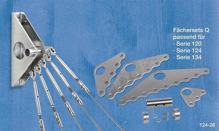 Einfach gewünschte Anwendung auswählen und als Set bestellen: Halter Serie 134 + Fächerset Q für 3 Seile + Befestigungsmittel = Set