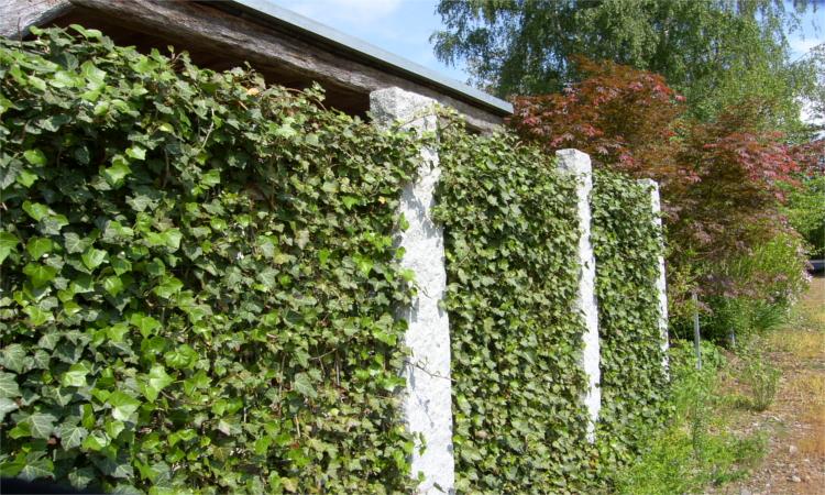 Edelstahlseile zwischen Granitstelen, Naturstein- oder Betonmauern